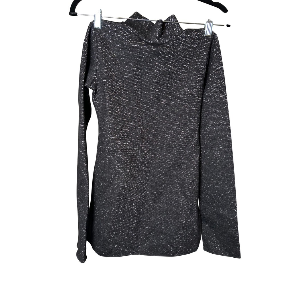 Zara Open Back Mock Neck Top Women's Small Black Metallic Shimmer Long Sleeve